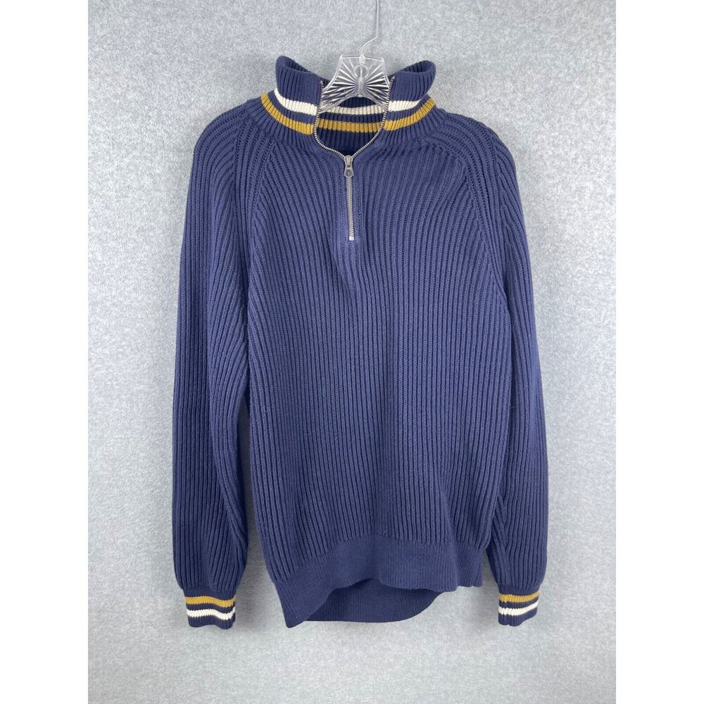 J Crew Knit Sweater‎ Men's L Blue 1/4 Zip Pullover Long Sleeve High Neck Classic